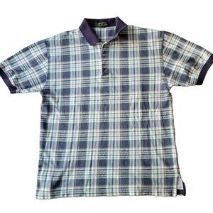 VTG Colours by Alexander Julian Plaid Polo Shirt Mens M Blue Cotton Golf